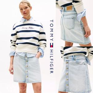 타미힐피거 TOMMY HILFIGER XW04951-460 여자 코튼 리넨 혼방 데님 스커트 치마