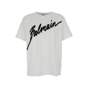 BALMAIN 발망 레터 플록 티셔츠 - 레그 핏 EH1EG010BC86GAB