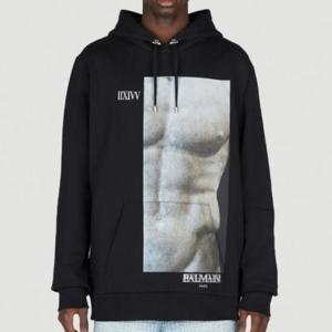 25 SS 발망 Statue 그래픽 오버 프린팅 후드 스트링 스웨트셔츠 AH0JT047GC87 EGP