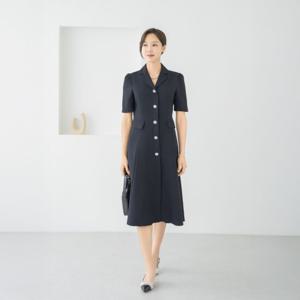 엄마옷 마담4060 [클래씨마담] 슬림핏 브이넥 반팔원피스 오피스룩 브에델린퍼프-ZOP2507002-