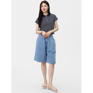 [엘케이트] 여자 청반바지 여름 숏팬츠 핀턱 버뮤다 데님 바지 LSUQP002