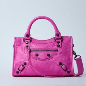 25 SS 발렌시아가 르 시티 Mini Le City 크링클 레더 미니 토트백 핑크 806395 2ABEK