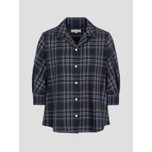 [빈폴레이디스] 체크 7부 볼륨소매 셔츠형 블라우스  네이비 (BF5764C51R)