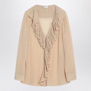 SAINT LAURENT 베이지색 실크 러플 블라우스 820973Y3K45/Q_YSL-9520
