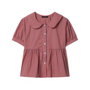 [르샵]핀체크 세일러 카라 반팔 블라우스 (DP3BA023A)