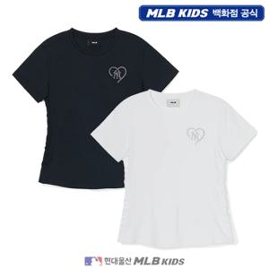 [MLB키즈US] (7FTSH0453) 여아 하트 스포티브 라인 크롭 티셔츠 아동티셔츠 키즈티셔츠