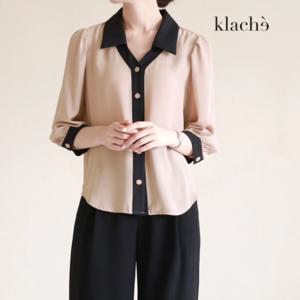 [클라셰]KLACHE (77까지)배색카라퍼프7부블라우스_CB2FBL017A