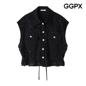 GGPX  진주 버튼 스트링 레이스 민소매 블라우스 (GP6SH038F)