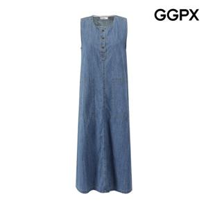 GGPX  스퀘어 포켓 데님 민소매 롱 원피스 (GP6OP044F)