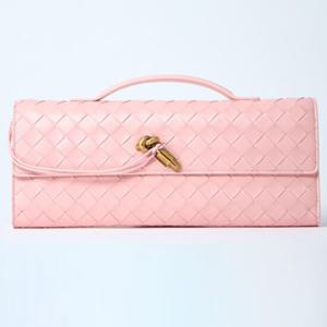 25 SS 보테가 베네타 롱 안디아모 Long Andiamo 탑핸들 레더 클러치백 핑크 741511VCPP3