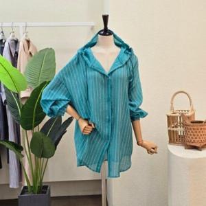포커스 FM5F7BL01298 후드넥 세로 스트라이프 썸머 셔츠