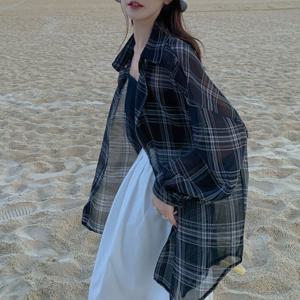 [유어하젤] 프리즈 시스루 체크 롱셔츠_H3980