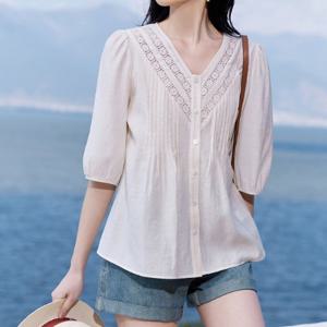 [블랙퀸] 시원소재 펀칭레이스 블라우스 blk003563