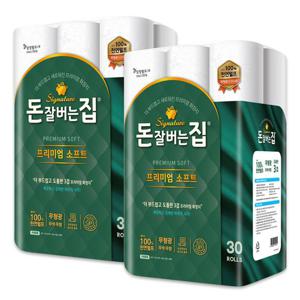[삼정펄프] 돈잘버는집 프리미엄 소프트 3겹 25m 화장지 30롤x2 (60롤)/천연펄프/롤휴지/집들이선물