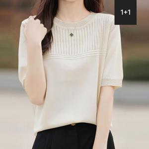 [1+1] KARRA 켈리펀칭반팔니트_A4M0433_SET