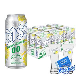 0.0 레몬스퀴즈 제로 473ml x 24캔+카스레몬 전용잔 2개 무알콜맥주맛 음료