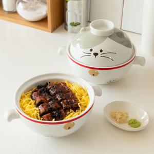 살찐이 세라믹 뚜껑 전자레인지 용기 550ml 그릇 찜기 면기 자취 요리 초복 삼계탕 그릇