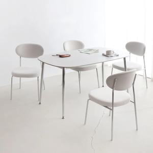 레오르 올화이트 타원형 저소음 포세린 세라믹식탁 세트 4인용식탁 1200 의자2개 벤치의자