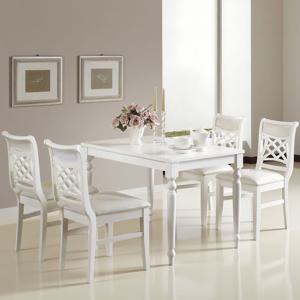 멀더 엔틱 화이트 원목 사각 4인용 식탁 세트 1200 (의자4)