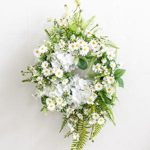 데이지 조화 꽃 리스 벽장식 화이트 수국 45x82cm 인테리어 벽걸이 웨딩 촬영 소품