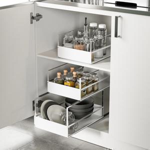 스텐고리3p 증정! 적층형 슬라이딩 선반 주방 싱크대 하부장 정리 2size