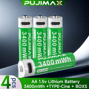 TEMU PUJIMAX 1.5V AA 3400mAh 리튬이온 충전지 - 고속 충전, 안정적인 전압, 리모컨, 공구, 무선 마우스, 도어락, 손전등 등에 이상적 | 보관 케이스 포함, 야외 가스 스토브, 알람 시계 및 팬용 파워 소스 | 컴팩트 배터리 | 안전한 배터리 수납함 | Type-C 케이블로 충전
