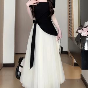 TEMU 여성용 우아한 블랙 A라인 파티 드레스 - 비침 방지 정장/세미정장 스커트, 결혼식·갈라·일상복, 세탁기 사용 가능 패션 의류, 여성 파티 드레스|가을원피스
