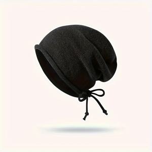TEMU 여성용 솔리드 드로스트링 통기성 헐렁한 비니 모자, 일상 착용을 위한 방풍 경량 다용도 니트 비니 모자