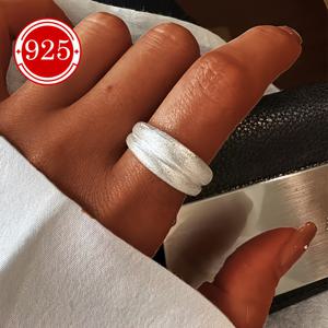 TEMU 925 실버 하이포알러제닉 링, 싱글 팩, 여성용 매트 더블 레이어 심플 럭셔리 인덱스 및 웨딩 밴드, 커플 또는 베스트 프렌즈를 위한 선물, 일상 사용, 결혼식, 연회, 해변 휴가에 적합, 항산화 포장, 3.8g