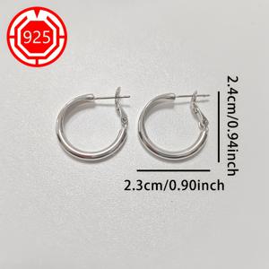 TEMU 1 쌍 925 실버 저자극성 귀걸이, 우아한 힙합 스타일, 백금 도금, 서클, 차갑고, 세련되고, 고급스러운, 여성용, 산화 방지 포장, 커플, BFF, 데일리 웨어, 파티, 웨딩, 비치 휴가, 라마단, 어머니의 날