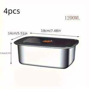 TEMU 휘스 원더 4pcs 스테인레스 스틸 벤토 박스 컨테이너 - 남은 음식, 고기 마리네이트, 과일 점심용으로 사용할 수 있는 직사각형 식품 보관 트레이 | 재사용 가능, 식기 세척기 및 냉장고 안전 | 피크닉 및 일상 사용에 이상적 (1000ml)|냉동고