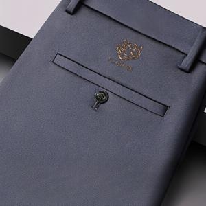 TEMU 남성용 여름 아이스 슬리키 섬유 재질 캐주얼 드레스 팬츠 - 레그 비즈니스 & 정장 의상, 골든 톤 메탈릭 로고, 정규 핏 올 시즌 편안함, 우아한 외형, 부드러운 질감 재질