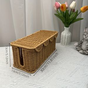 TEMU 손수 짠 라탄 데스크탑 케이블 정리 상자 - 가벼우며, 사무용품, 메이크업 보관, 가정용 케이블 관리에 적합한, 노동절, 할로윈, 또는 추수감사절 선물로 적합한, 케이블 코드 정리 상자 | 장식용 정리 상자 | 가벼운 정리 상자, 케이블 보관 정리 상자|정리함