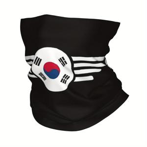 TEMU 한국 국기 영감을 받은 네크프 - 검은색 폴리에스터 넥 피스 마스크, 흰색 골격 디자인, 스포츠, 캐주얼 웨어, 또는 코스튬 액세서리용으로 신축성 및 통기성이 뛰어납니다.|태극기
