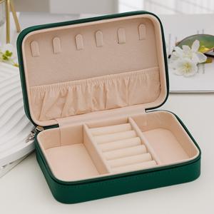 TEMU 우아한 가죽 보석 상자, 팔찌 보관함, 직사각형 테이블탑 보관함, 직물 내부, 지퍼 잠금 - 반지, 귀걸이, 목걸이, 여행 액세서리, 청소년의 날, 아버지의 날, 할로윈, 보석 상자에 이상적
