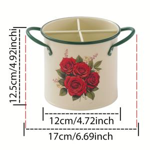 TEMU 1개 통풍구멍이 있는 금속 식기 보관함 - 꽃 & 장미 디자인 주방 및 식당용 칼, 포크, 젓가락 정리대 /노랑/녹색, 우아한 주방용품, 내구성 있는 주방용품