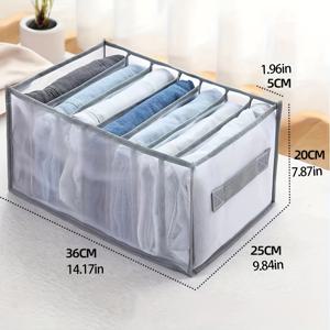 TEMU 손잡이가 있는 7단 투명 옷장 정리함 - 세탁 가능한 나일론 원단 보관 상자, 바지, 티셔츠, 의류용 | 접이식 선반, 공간 절약형 디자인, 내구성 있는 패브릭 보관함, 집안 정리용, 컴팩트한 수납, 청소가 쉬움, 바쁜 직업인에게 적합