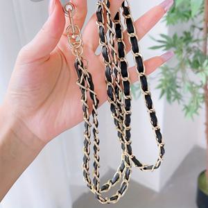 TEMU 1pcs 스파이럴 더블 레더 스트랩 골드톤 알루미늄 합금 체인, 1.15M 길이 유니버설 폰 케이스 끈 액세서리