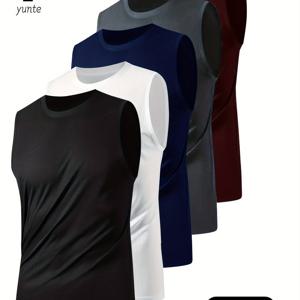 TEMU 5개 세트 남성 운동 탱크 탑, 통기성이 좋은 가벼운 슬리브리스 베스트, 빠른 건조 크루 넥 폴리에스터 니트 재질, 단색 체육관 운동 셔츠, 러닝 및 스포츠용, 봄/여름/가을 - 블랙, 화이트, 그레이, 나비, 버건디