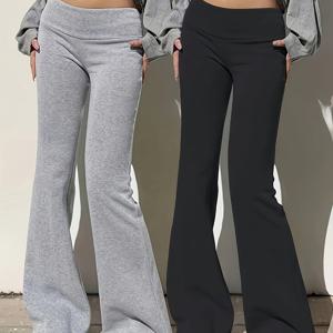 TEMU 여성용 솔리드 컬러 캐주얼 팬츠 2pcs 세트