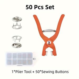 TEMU 플라이어 포함 50세트 스냅 패스너 키트, 내구성 있는 금속 스냅과 핸드 프레스 도구 및 옷, 가방 및 모자에 대한 DIY 봉제 공예용 투명 정리함 - 비충전 플라스틱 휴대용 스냅 설치 도구 세트|모자|DIY