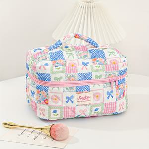 TEMU 1pc 체크무늬 퀼트 스타일 퀼트 화장품 가방, 대용량 휴대용 지퍼 화장품 가방, 여행 필수품 보관 가방, 가정용 보관, 화장지와 폰 케이스를 담을 수 있음, 엄마, 여성, 휴일 학생에게 훌륭한 선물