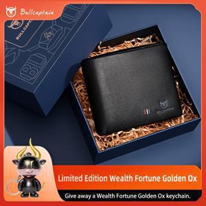 TEMU BULLCAPTAIN 남성용 진짜 가죽 지갑 - 황금 액센트, 프릴 디테일 및 선물 상자가 있는 세련된 블랙 신용 카드 홀더 - 남자 친구나 남편을 위한 완벽한 선물|카드지갑|남자가방