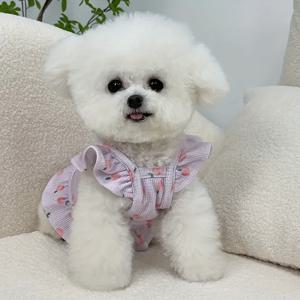 TEMU 소형견용 페트 웨딩드레스 - 부드러운 핑크 꽃무늬 & 하트 디자인, 날개 소매, 가벼운 통기성 봄 여름 의상 포메라니안, 치와와 및 기타 소형 견종을 위한, 공주 스타일 애완동물 복장