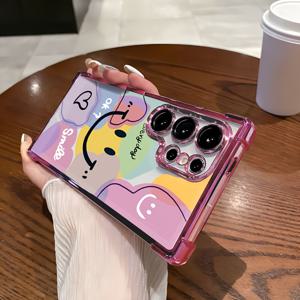 TEMU 갤럭시 S25 울트라/S25/S24 울트라/S24, S23 FE/S23 울트라/S22용 컬러풀 하트 프린트 투명 폰 케이스, 편안한 그립감, 렌즈 베젤 보호, 남녀공용 전기도금 TPU 폰 케이스|그립톡