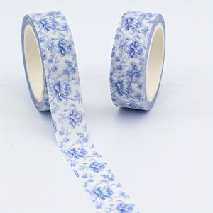 TEMU 봄 테마 와시 테이프, 10m x 15mm, 빈티지 블루 꽃 무늬 종이 접착 마스킹 테이프 스크랩북, 저널링 및 DIY 공예 (1 롤)