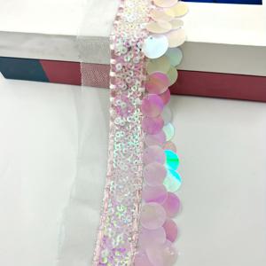 TEMU 하늘색/핑크색 시퀸 자수 튤 레이스 트림, 2야드 - 무대 의상, 댄스웨어 및 웨딩 드레스 장식에 이상적, 완벽함