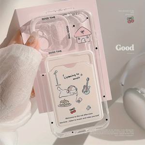 TEMU Apple 15 모바일 폰 케이스에 적합한 핑크 카드 홀더 iphone14promax 일본 및 한국 만화 소동물 11 풀 패키지 16