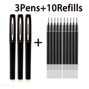 TEMU 3개 중립 펜 +10개 리필 1.0Mm 0.7Mm 0.5Mm 검정 파란색 빨간색 잉크 고용량 매트 서명 그림 예술 디자인 학생 필사 시험 비즈니스|캘리그라피