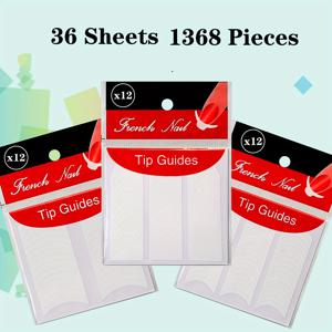 TEMU 36장 1368pcs 프랑스 매니큐어 네일 아트 스티커, DIY 장식 스텐실 도구용 자체 접착형 네일 팁 가이드